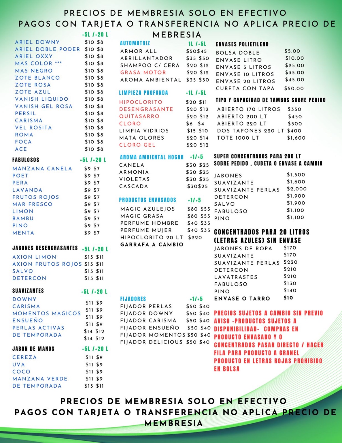 Lista de precios de productos de limpieza GRUPO ERA